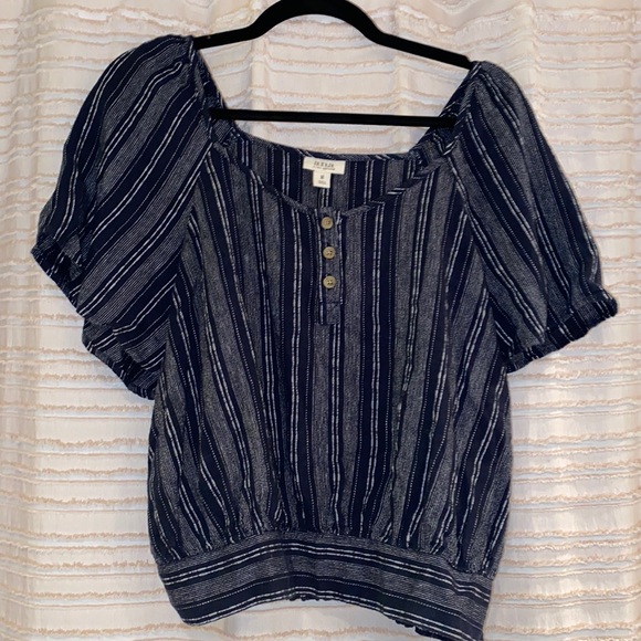 a.n.a Tops - ANA - Cropped Blue Striped Blouse